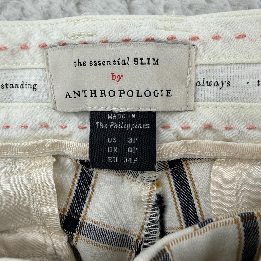 Anthropologie Dress Pants Womens 2P White Plaid Essential Slim Cropped 28x22 NWT - Picture 3 of 8